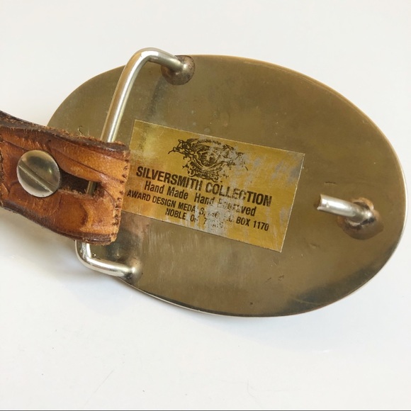 Vintage Leather Western Belt Rodeo Horse Buckle - Picture 3 of 5